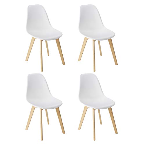 WENKO Juego de 4 sillas de Comedor de diseño escandinavo Blancas con Patas de Madera Maciza de Haya
