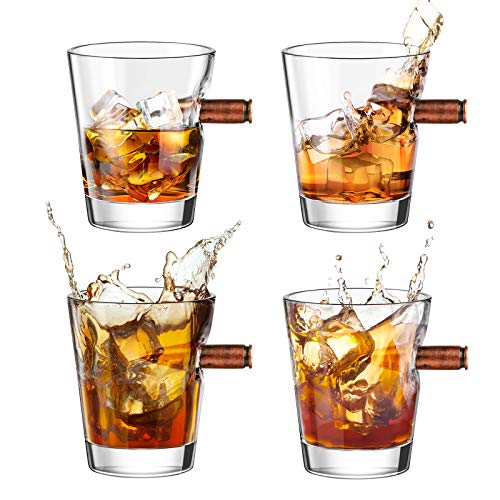 Whisky Glasses, Kollea Bullet Shot Whiskey Glasses Set of 4, Hand-Blown Crystal Tumblers Glass Set, Personalised Whiskey Glasses Gift Sets for Men for Scotch, Bourbon, Brandy - 2 Oz