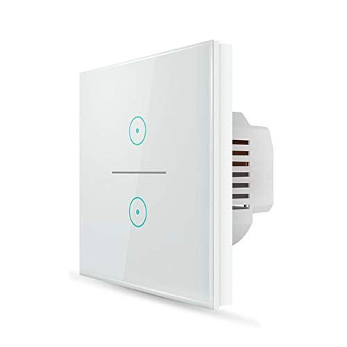 Wifi Interruptor Inteligente 2 Gang, Wireless Echo Interruptor remoto de luz de pared con Alexa/Google Home, Panel de vidrio sensible al tacto, Sin centro, Función de sincronización