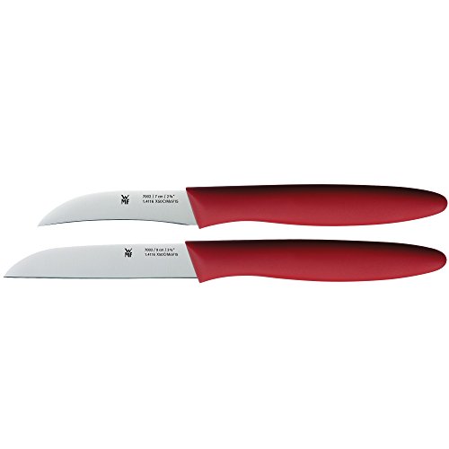 WMF Juego de 2 cuchillos con cuchillo para pelar y cuchillo para verduras, hoja especial de acero y mango de plástico, color rojo