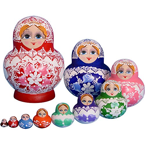 YAKELUS, marca profesional de Matrioska, Muñecas Rusas Matrioska 10 piece Madera Matrioska de Rusia de 10 capas, hecha a mano y por el tilo, es un juguete y un regalo