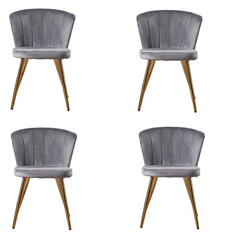 Zoyo Juego de 4 sillas de comedor de terciopelo, tapizadas grises, patas doradas, para restaurantes caseros (gris, 4)