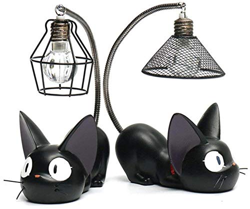 ZSNB 2 piezas de figuras de gatos de servicio de entrega de Kiki, gatos negros de Studio Ghibli Miyazaki con lámpara de noche figura de acción juguetes for niños regalo for decoración del jardín del h