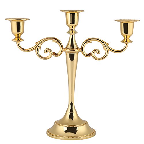 2 colores 3 brazos candelero de metal candelabros estilo europeo decoración de la boda candelabro(Dorado)