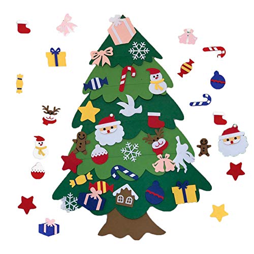 28 Piezas，Fieltro Árbol de Navidad,Felt Christmas Tree,DIY Kids Christmas Tree,Árbol de Navidad del Fieltro,Ornamentos Desmontables,Regalos Colgantes de Navidad de la Pared.(Borde Redondeado)
