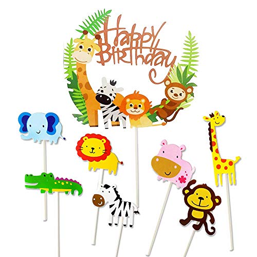 36 Piezas Cupcake Toppers Lindo Selva Temática Animales En Forma de Pastel Toppers,Animales Decoraciones Torta para Niños Ducha de Bebé Fiesta de Cumpleaños,Contiene 1 Happy Birthday Banner (a-36)