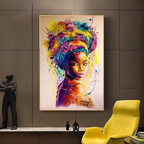 Acuarela retrato de mujer africana pintura al óleo sobre lienzo cartel de arte de pared moderno e impresiones imágenes gráficas decoración de habitación 70x100cm sin marco