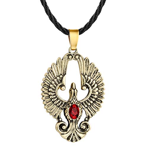 AILUOR Encanto de Acero Inoxidable Creado Ruby Phoenix Colgante Collar Escandinavo Antiguo gótico Vikingo Eslavo Amuleto Ave de la Maravilla Animal Cuerda Collar Joyería de Moda Unisex (Oro)