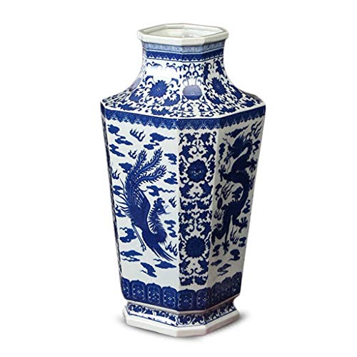 Alta oriental Florero de cerámica Vintage jarrón de porcelana, cerámica, dragón y fénix, Xiangyuan porcelana azul y blanca, decoración jarrón chino, estilo chino, decoración salón de antigüedades