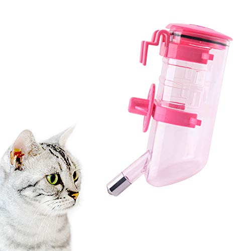 Andiker Botella de agua colgante de 600 ml, dispensador automático de agua sin goteo para perros pequeños y medianos y gatos (rosa)