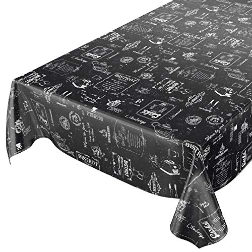 Anro Mantel de hule para mesa, con aspecto de bistró, lavable, toalla pvc, Negro
, 220 x 140cm