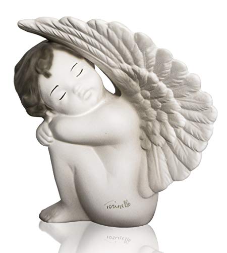 ARTEPACO - Ángel de la guarda pequeño alas abiertas, figura de cerámica, idea original como regalo, bombonera, objeto de decoración para la casa, altura 15 cm.