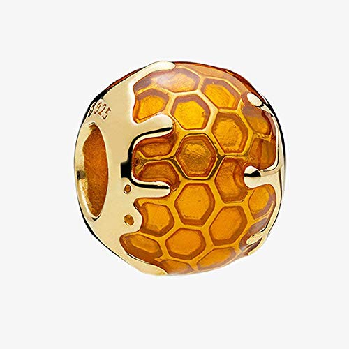 BAKCCI 2018 - Abalorio de plata 925 con diseño de miel dorado y amarillo cálido, esmaltado para pulseras Pandora