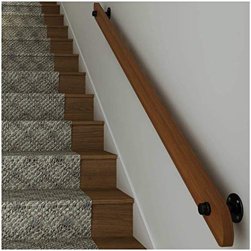 Barandilla de madera de roble macizo cepillado, kit de escaleras industriales, para interior y exterior, escaleras, balcón, jardines, lofts (longitud de 16.40 pies)