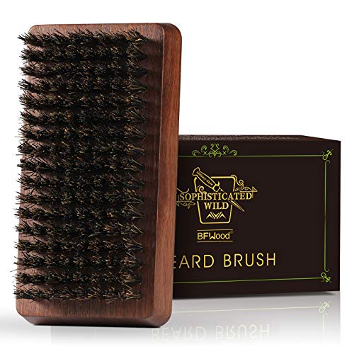 BFWood Cepillo para la Barba de Cerdas de Jabalí - Mango de madera de nogal negro, ideal para el cuidado de la Barba y el Bigote