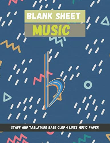 Blank Sheet Music Staff and Tablature Base Clef 4 Lines music paper, Trendy memphis style seamless pattern colorful geometric seamless pattern 80 s 90 ... cover, 100 pages - Large(8.5 x 11 inches)