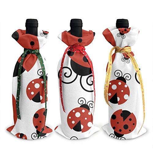 Bolsas de botellas de vino de 3 piezas, bolsa de asas navideña de mariquitas para bebés para bodas, regalos de fiesta, Navidad, vacaciones y suministros para fiestas de vino
