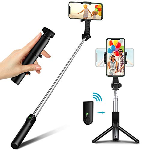 Bovon Palo Selfie Tripode, Mini Tripode para Movil, Compacto y Ultraligero Extensible Selfie Stick Bluetooth con Control Remoto Compatible con iPhone 12 Pro Max/12 Mini/11 Pro Max/11-4.5"-7.5"