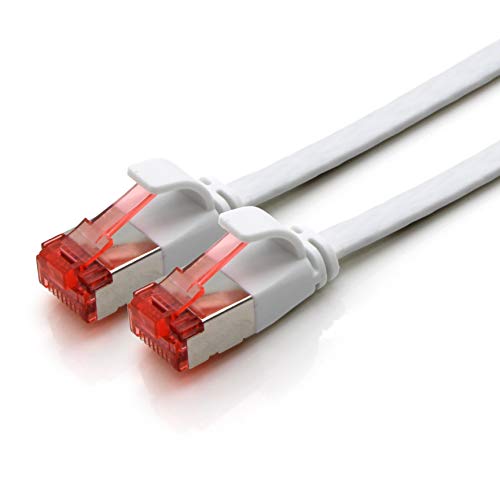 Cable de Red Plano Cat6 Cat 6 Cat.6 Plano 1000 Mbit/s Cable de LAN Ethernet Internet Web Compatible con Cat5 Cat5e Cat7 cat8 Blanco - 1 Pieza 15 m