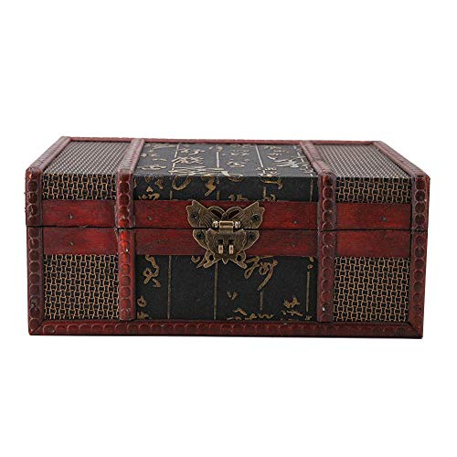 Caja de almacenamiento de madera, organizador de caja de almacenamiento de joyas de libro de gran tamaño vintage Caja de almacenamiento decorativa hecha a mano(Viento chino con cerradura)