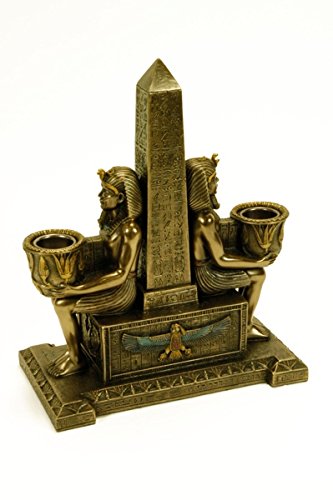 CAPRILO Figura Decorativa Egipcia Portavelas Obelisco y Faraones. Figuras Resina. 17 x 9 x 21 cm.