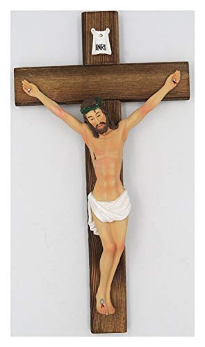 chenran Accesorios 11.8 Pulgadas Católica de Resina Escultura Jesús Cristo en Madera carbonizada Cross Pared crucifijo Capilla de Dibujo de la Mano de la decoración Regalo (Cross Size : 11.8 Inches)