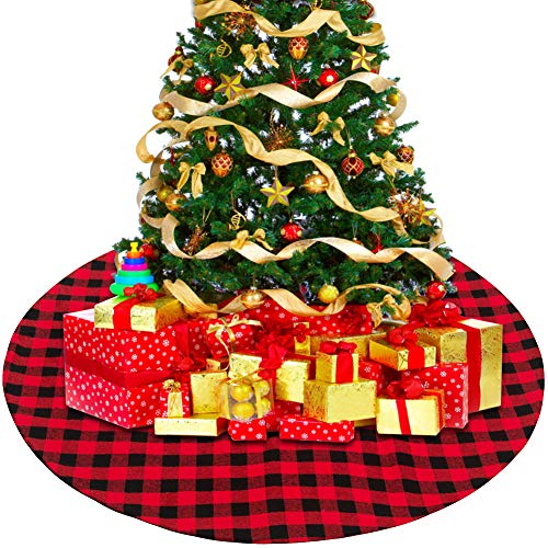 CHEPL Falda para Árbol de Navidad 36 Pulgadas Roja y Negra Falda de Árbol Plaid Christmas Tree Skirt para La Decoración de La Fiesta de Navidad (Rojo y Negro, 36inch/90cm)