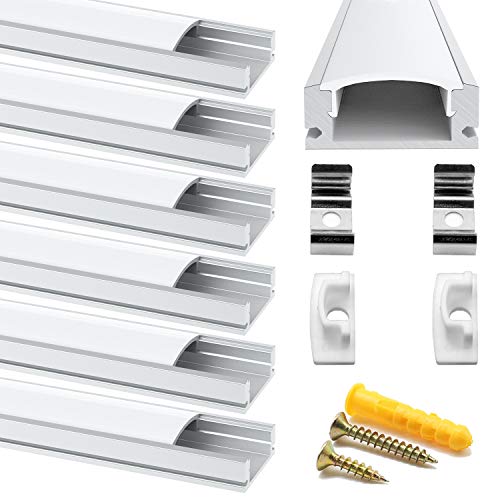 Chesbung Canales de aluminio led en forma de U de 1 metro/3.3 pies, perfil de aluminio led con cubierta. Canales LED y difusores con tapas y clips de montaje