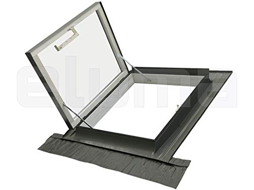 Claraboya - Ventana para tejado"CLASSIC LIBRO" (Apertura lateral) Tragaluz por el acceso al techo/Doble vidrio/Tapajuntas incluido (78x78 Base x Altura)