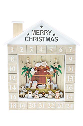 Clever Creations - Calendario de Adviento - Belén con niño Jesús y los 3 Reyes Magos - Madera Robusta - 28,6 x 5,1 x 38,1 cm