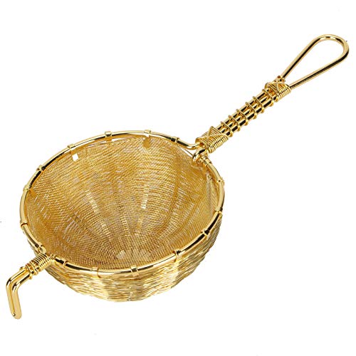 Colador de infusor de té de forma hueca, filtro de tetera reutilizable de cobre hecho a mano con mango largo para tetera