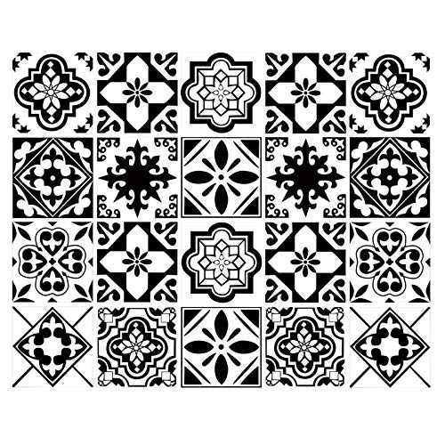 decalmile 20 Piezas Pegatinas de Azulejos 15x15cm Clásico Negro y Blanco Marroquí Adhesivo Decorativo para Azulejos Cocina Baño Decoración