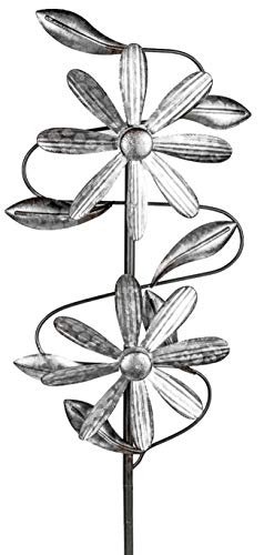 dekojohnson - Molinillo de viento para el jardín de metal – Molino de viento doble de plata antigua – 23/92 cm grande