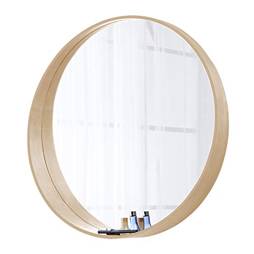 Espejo de baño 60 cm de diámetro, Montado en la Pared, Espejo de Madera - Espejo Redondo Antiguo - con Bandeja Ilustraciones Interiores de Madera Adecuado para Dormitorio, Sala de Estar, Entrada, e