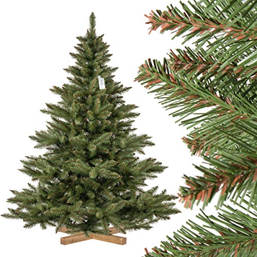 FairyTrees Árbol Artificial de Navidad Abeto Nordmann, Tronco Verde, PVC, Soporte de Madera, 180cm, FT14-180