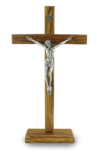 Ferrari & Arrighetti Crucifijo de Mesa con Base en Madera de Olivo con Cristo en Metal Oxidado - 32 cm