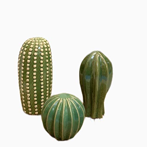 GHFJD Decorativo 3 Piezas Cactus baratija Porcelana decoración del hogar Escultura de Escritorio Planta Adorno Accesorio Regalo Figuras en Miniatura Verdes