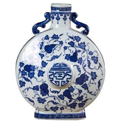 GUOOK Estilo chino vintage, imitación de porcelana antigua, azul y blanco, gran jarrón para desear regalos de cumpleaños Ming y Qing Dinastía china Art Xuanguan Adornos antiguos