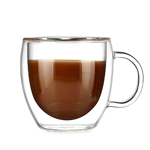 GZSC Reutilizable Taza de café 150 ml Resistencia al Calor Taza de Vidrio de Doble Pared con el Mango Tazas de café Taza de té Kungfu Taza de Jugo de Leche de café Taza de Bebida Saludable