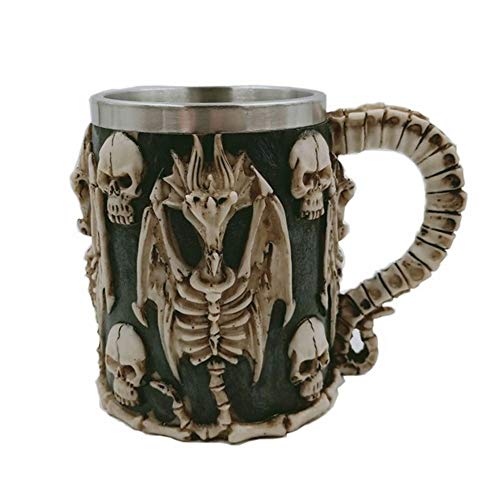 GZSC Reutilizable Taza de café 3D Pterosaur Skull Mug Cool Skeleton Design Resina Taza de café de Acero Inoxidable Taza de té Taza de Cerveza Vasos de Vino Bar Drinkware Regalo (Capacity : 450ml)