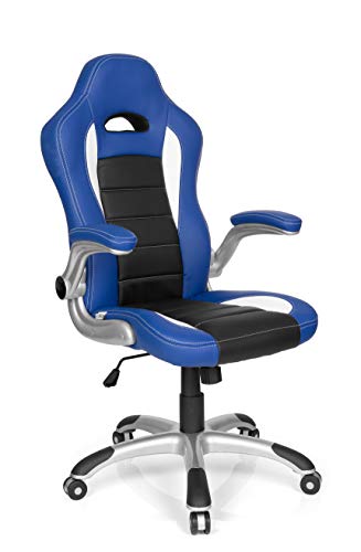 hjh OFFICE 621890 silla gaming GAME SPORT piel sintética azul / negro reposabrazos plegables silla de escritorio inclinable