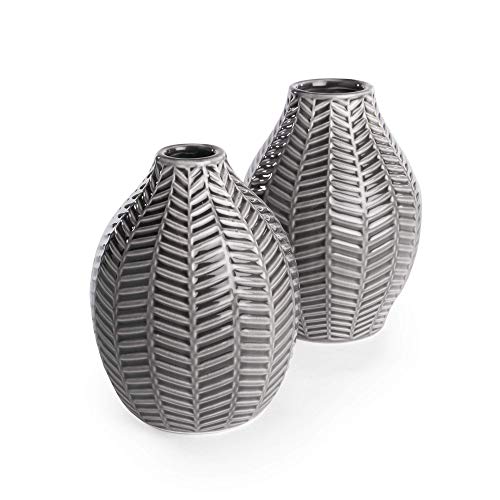 Jarrones de cerámica - Juego de 2 | Jarrones blancos y grises para flores | Diseño único inspirado en la hoja | Decoración para la decoración de la sala de estar, la cocina y el dormitorio | M&W