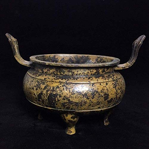 JLXQL Escultura Antiguo incensario de Bronce Antiguo colección Antigua Ovalada