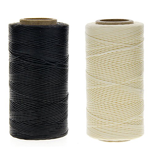 JuanYa - Cuerda de hilo encerada de 150 denieres para coser cuero, color negro y beige (1 mm x 260 m)