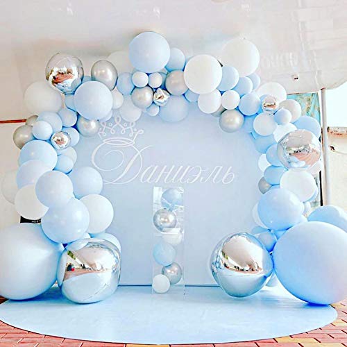 Juego de 112 globos azules de látex 4D de color azul, plata y blanco, globos plateados para baby shower, bodas, fiestas de cumpleaños (azul + plata)