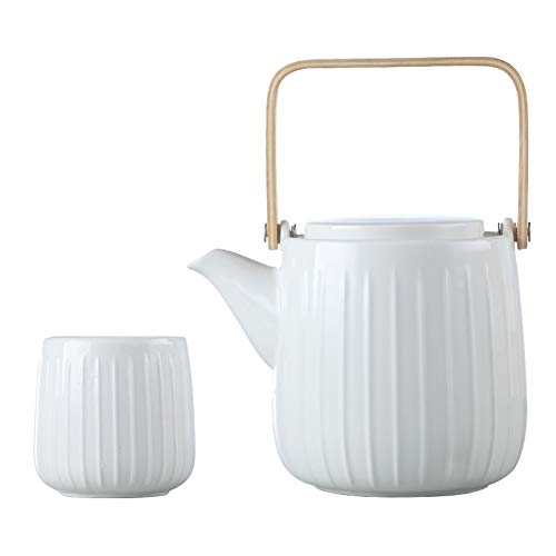 Juego de té de cerámica de estilo japonés, juego de té doméstico con bandeja de té, tetera, sala de estar, restaurante, blanco simple,Juegos de té