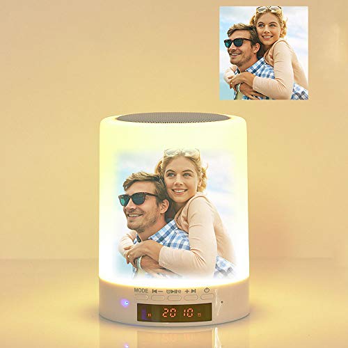 JunMei Luz de Noche de Foto Personalizada con Altavoces Bluetooth, Control de Foto de Color Personalizado Lámpara de Mesa Lámpara de Mesa Luz Nocturna LED Reproductor de música para Pareja