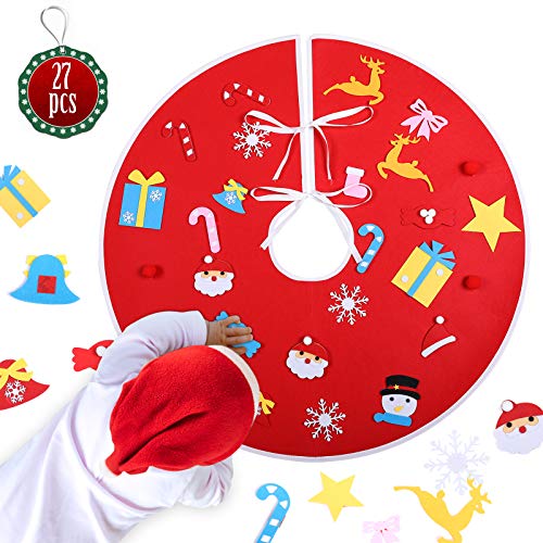 KATELUO 89CM Falda del Árbol de Navidad, Christmas Tree Skirt, Base de Árbol de Navidad, Decoración de Navidad, Cubierta de Base Arbol para Navidad Fiesta Al Aire Libre Decoraciones (Rojo)