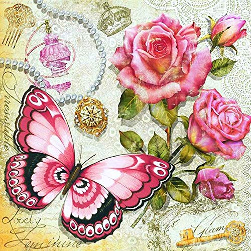 Kits de Pintura de Diamantes 5D Mariposa Rosa DIY Art Craft Conjunto de Punto de Cruz Taladro Completo Bordado Resina Hecha a Mano Mosaico Imagen Completa Regalo para la Decoración 30X30CM