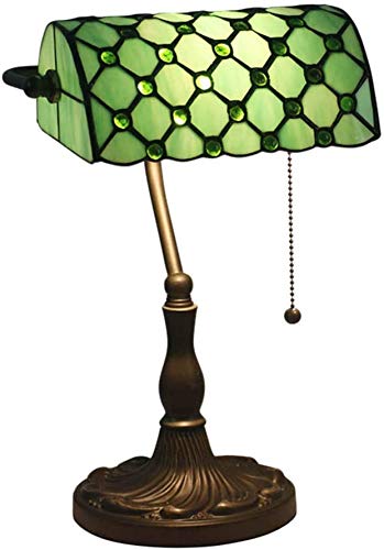 Lámpara De Mesa Tiffany Banquero Barroco Deco Manchada con Interruptor De Sombra Lámpara De Mesa para Tirar Oficina Noche Vidrio Retro,Gramo